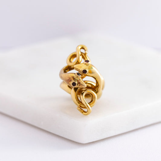 Ruby-Eyed Double Serpent Ring