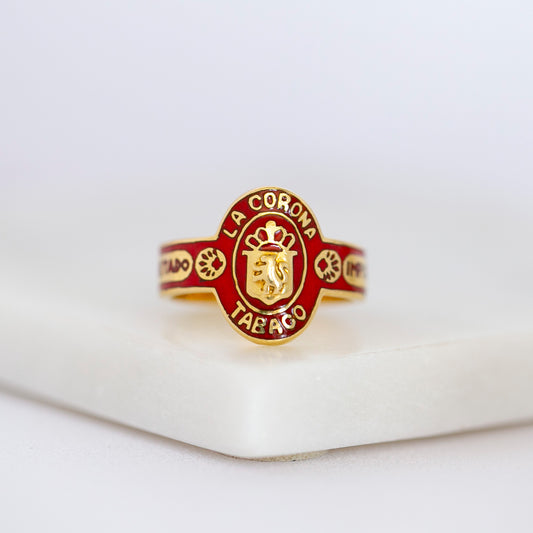 Red Enamel Cigar Band Ring