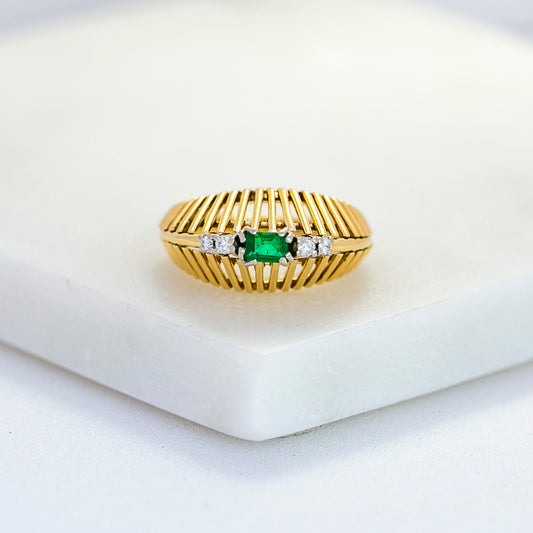Mid-Century Emerald & Diamond Structural Wire Ring