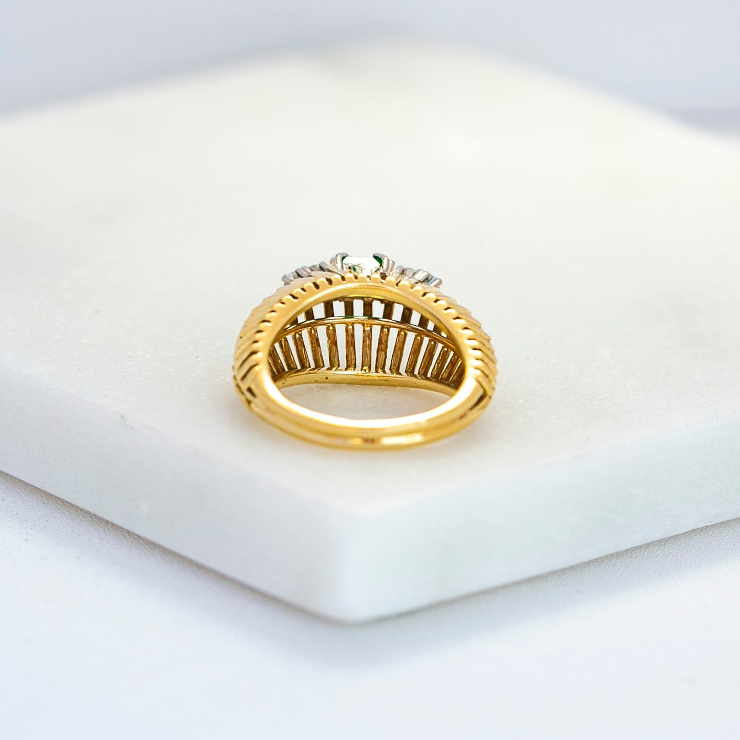 Mid-Century Emerald & Diamond Structural Wire Ring