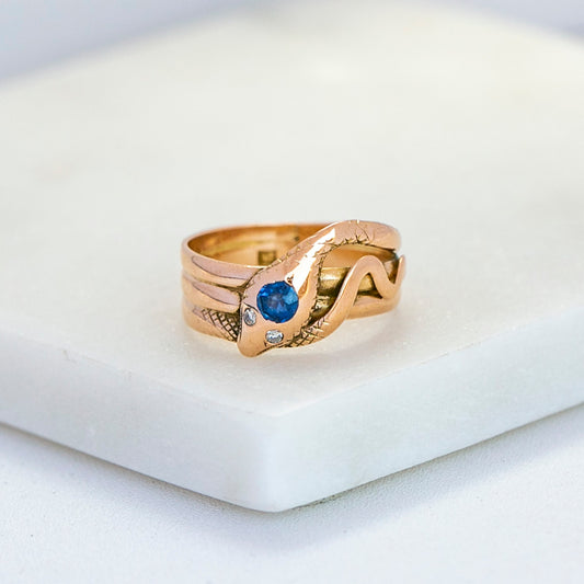 Art Nouveau Rose Gold Sapphire Snake Ring