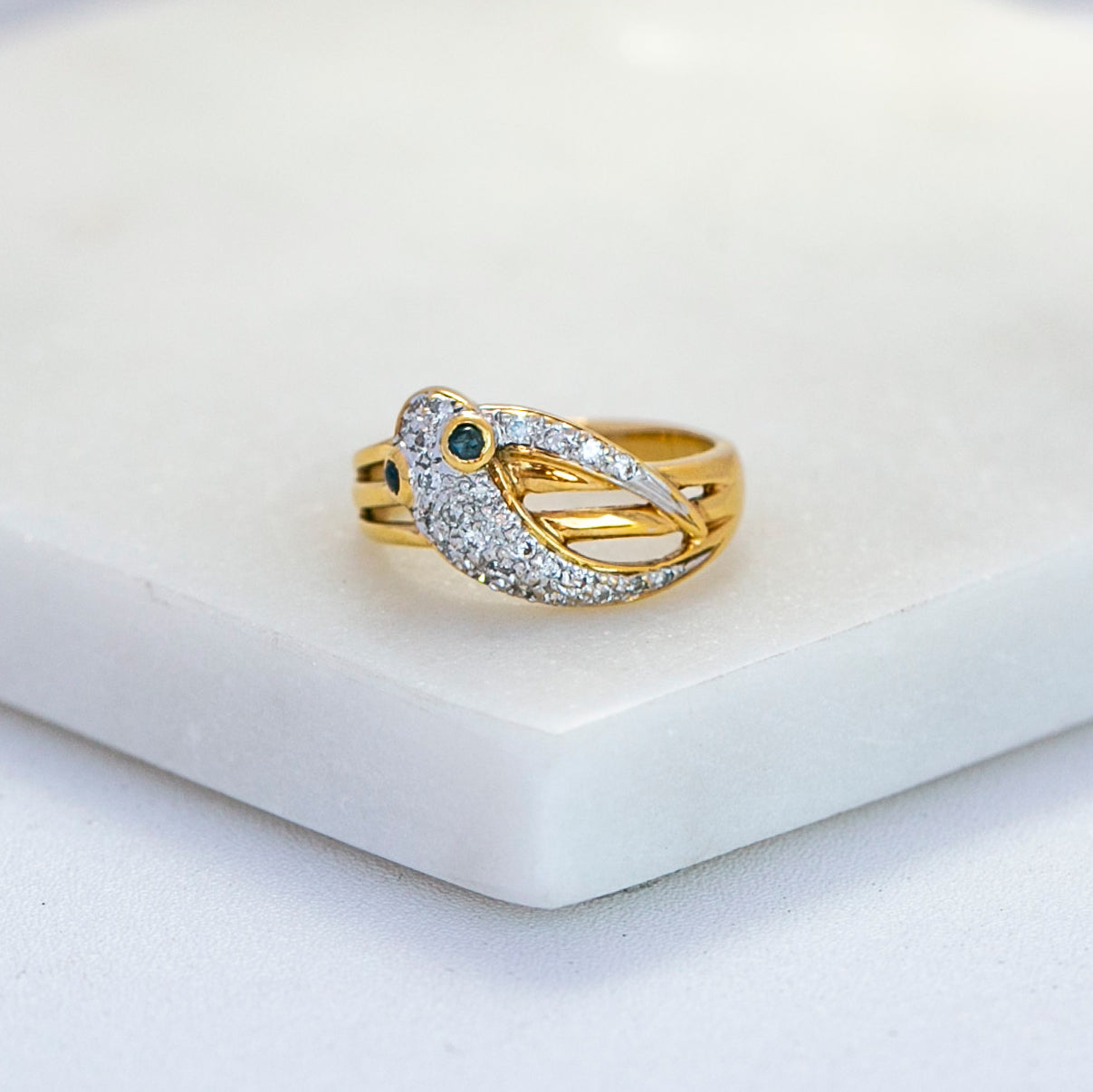 Mid-Century Sapphire & Diamond Snake Ring
