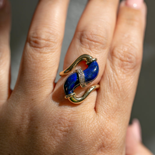 Lapis & Diamond Swoop Ring