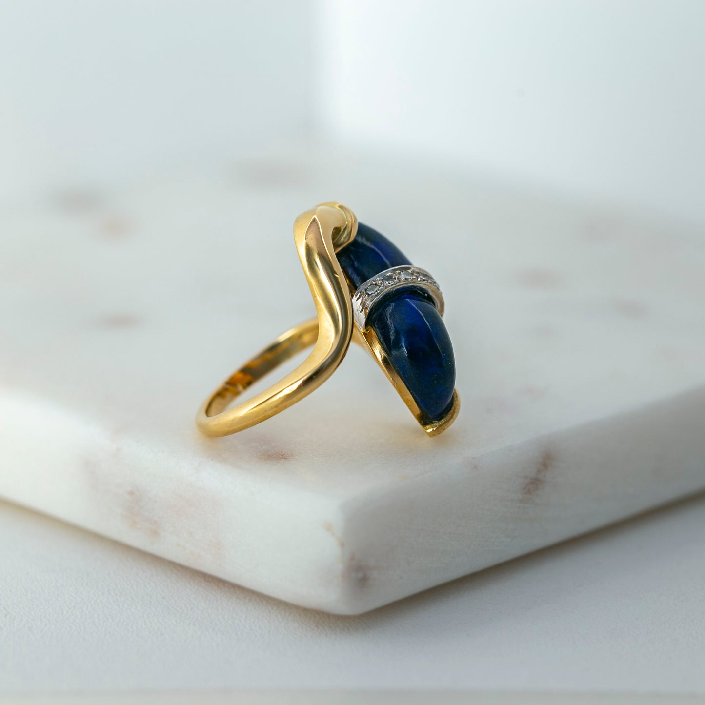 Lapis & Diamond Swoop Ring