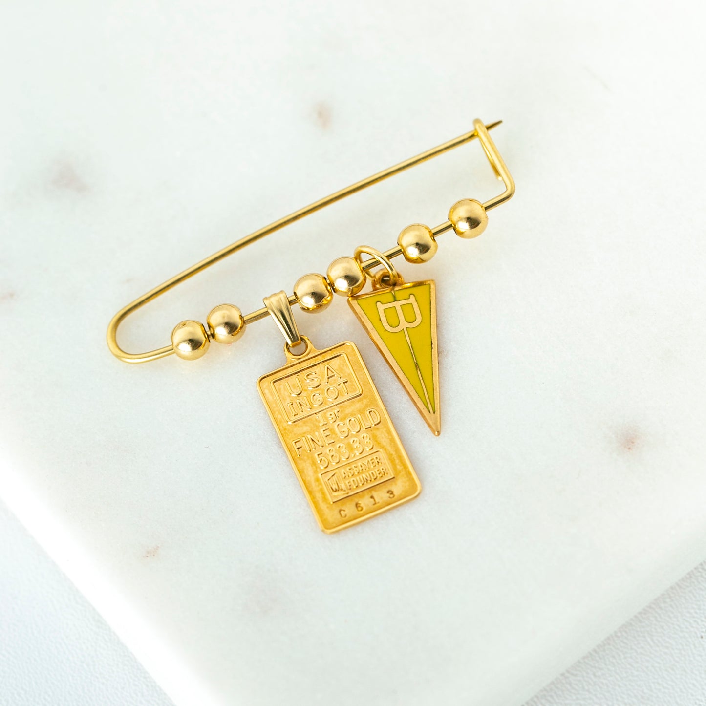 Yellow Enamel B Pennant Charm