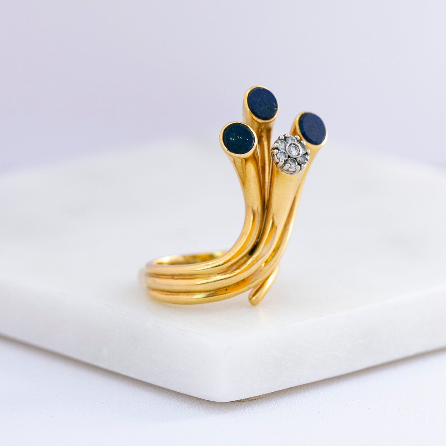 Lapis Lazuli & Diamond Comet Ring