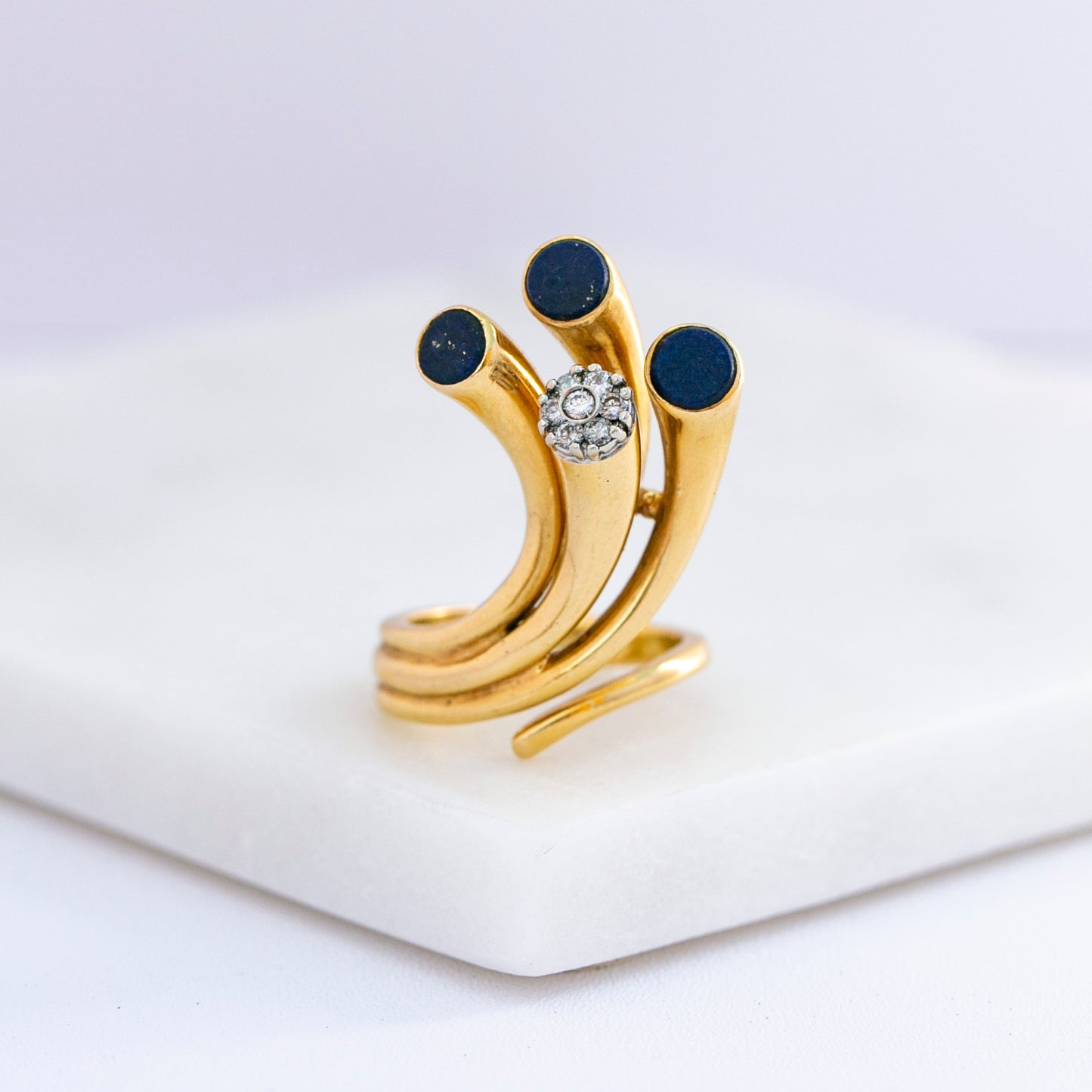 Lapis Lazuli & Diamond Comet Ring