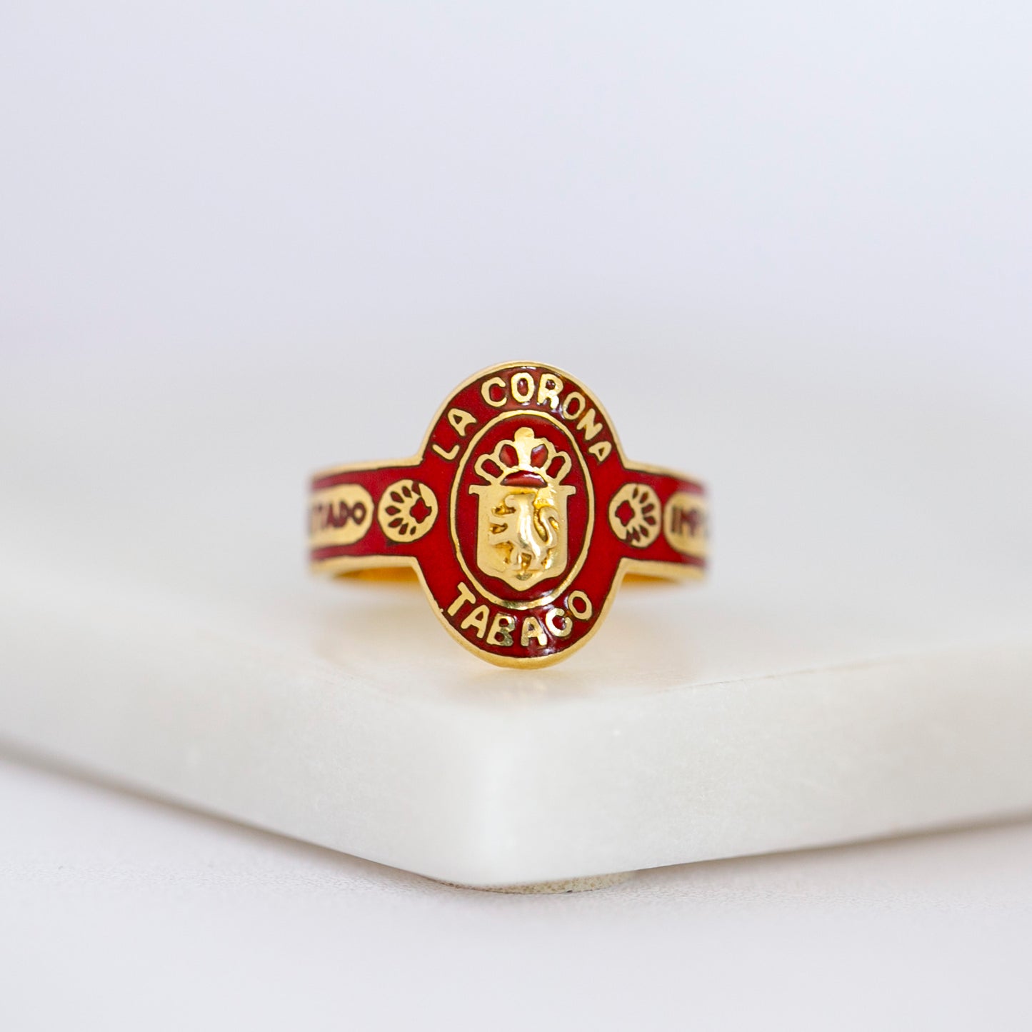 Red Enamel Cigar Band Ring
