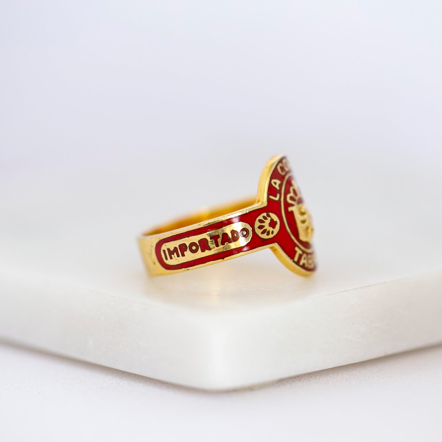 Red Enamel Cigar Band Ring
