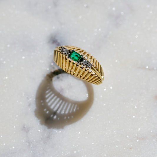 Mid-Century Emerald & Diamond Structural Wire Ring