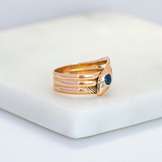 Art Nouveau Rose Gold Sapphire Snake Ring