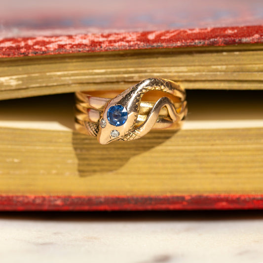 Art Nouveau Rose Gold Sapphire Snake Ring