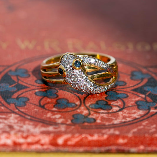 Mid-Century Sapphire & Diamond Snake Ring