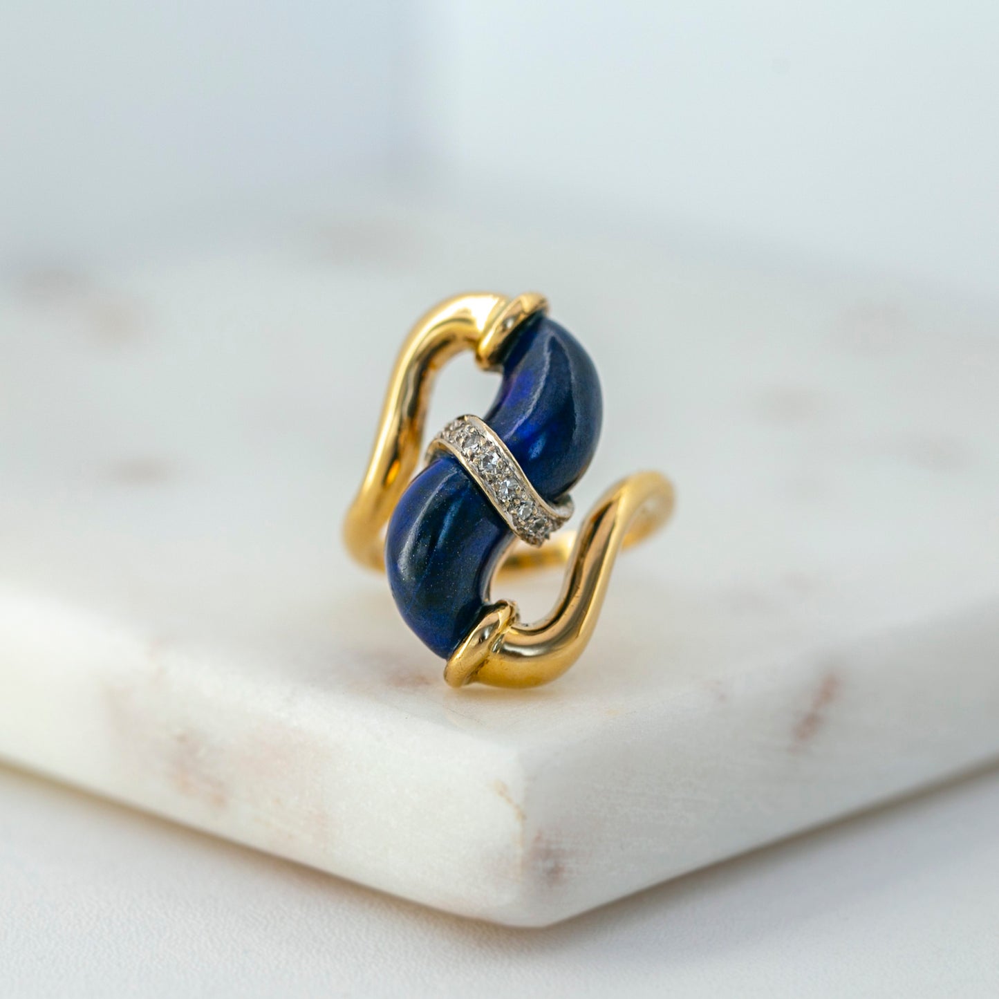 Lapis & Diamond Swoop Ring