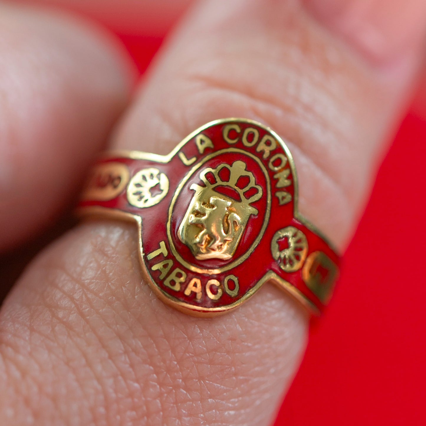 Red Enamel Cigar Band Ring