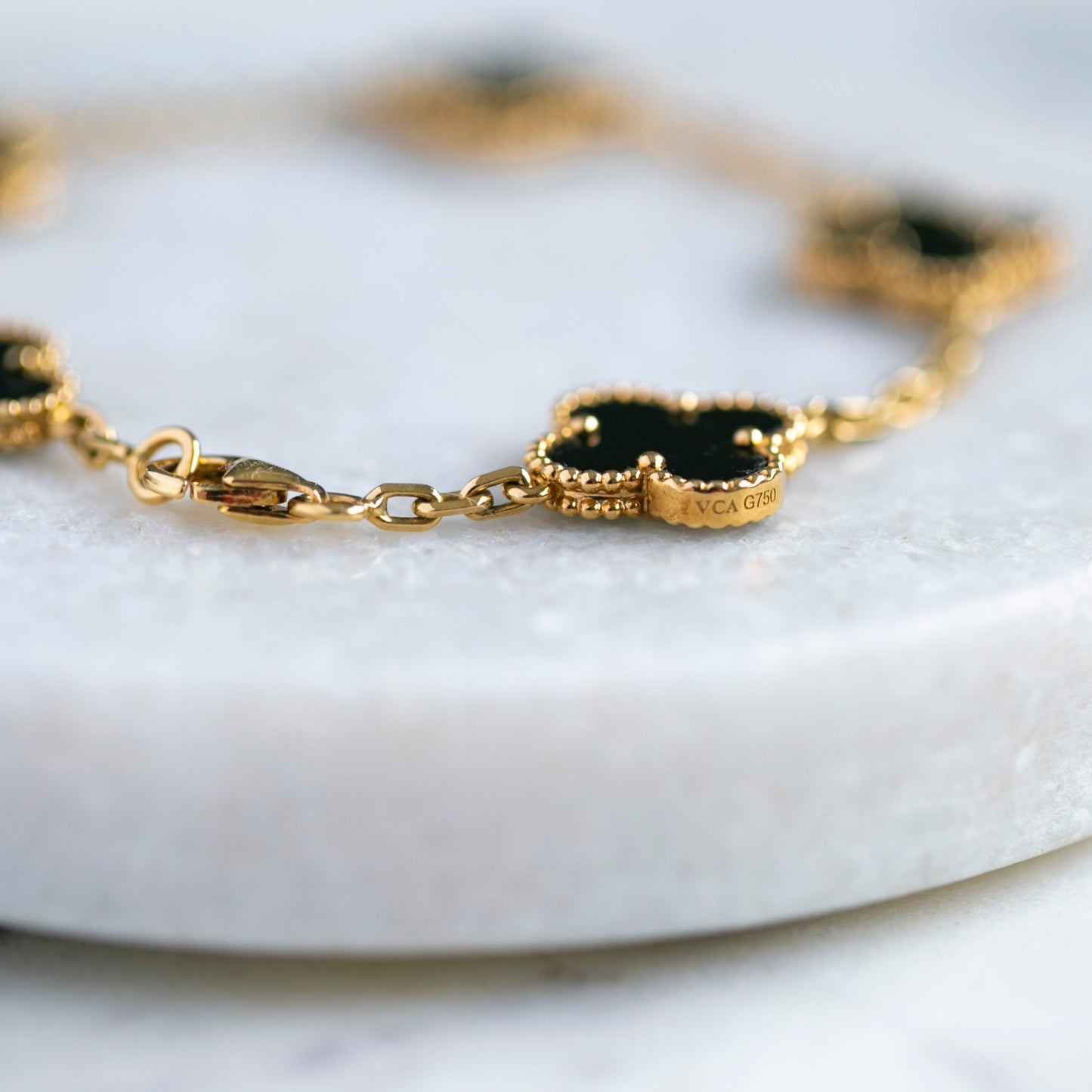 Van Cleef & Arpels Vintage Alhambra 5 Motifs Bracelet 18K Yellow Gold and Onyx