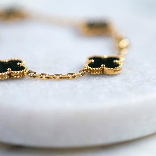 Van Cleef & Arpels Vintage Alhambra 5 Motifs Bracelet 18K Yellow Gold and Onyx